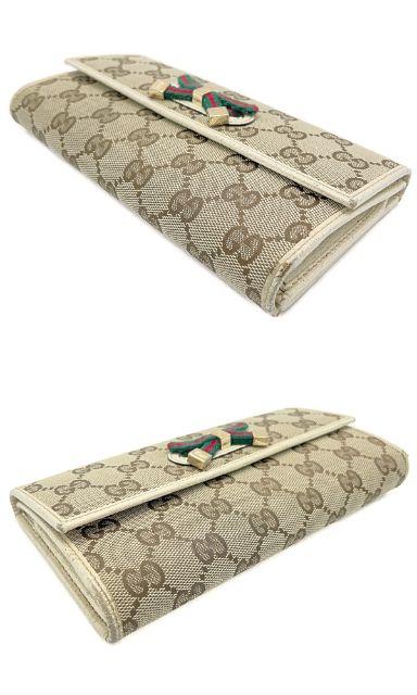 GUCCI グッチ キャンバスGG プリンシー 三つ折り長財布 中古 167468 2778 リボン ウォレット ブランド レディース