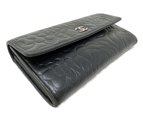 CHANEL シャネル カメリア 二つ折り長財布 中古 17101939 ブラック 黒 レディース ウォレット ブランド