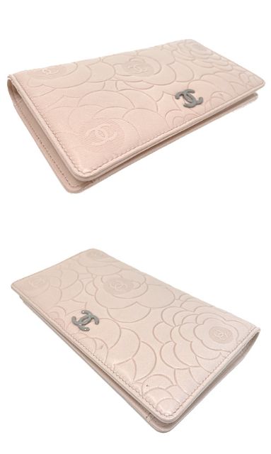 CHANEL シャネル カメリア 二つ折り長財布 中古 12359126 ピンク レザー レディース 花柄 ブランド ウォレット