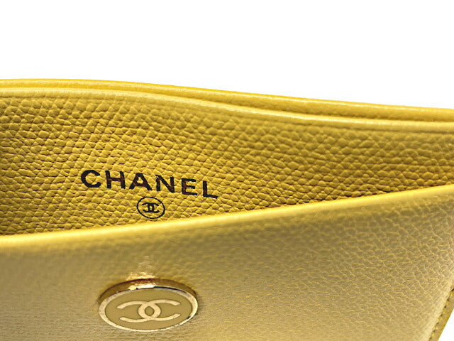 CHANEL シャネル ココボタン レザー カードケース 中古 8511721 イエロー 黄 レディース 名刺入れ ブランド