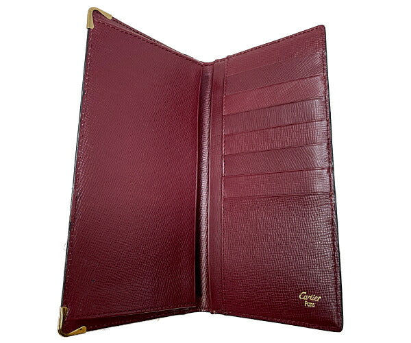 Cartier マストドゥ カルティエ 長札入れ 中古 ボルドー 赤 ウォレット 財布 ブランド レディース