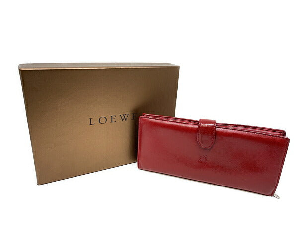 LOEWE ロエベ 二つ折り長財布 中古 レッド 赤 ブランド ウォレット レディース おしゃれ