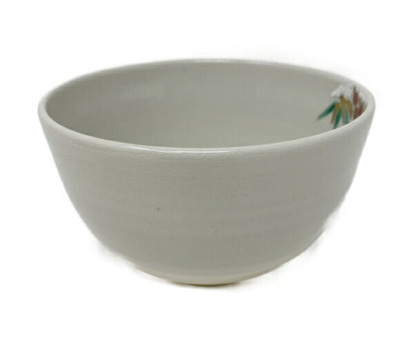 未使用品 手塚 大示 仁清写 雪南天 茶碗 中古 和食器 陶器 花 鳥 おしゃれ 茶道 お茶