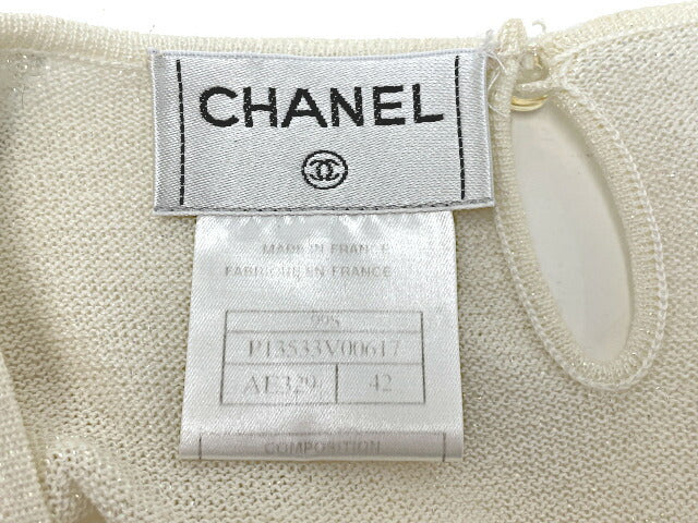 CHANEL シャネル ニット トップス 42 中古 ホワイト 白 LLサイズ レディース ブランド 半袖