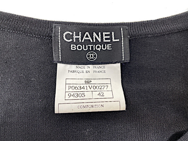 CHANEL シャネル ニット トップス 42 中古 ブラック 黒 レディース コットン 綿 半袖 無地 ブランド