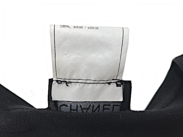 CHANEL シャネル ニット トップス 42 中古 ブラック 黒 レディース コットン 綿 半袖 無地 ブランド