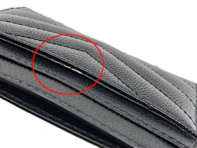 Yves Saint Laurent イヴサンローラン グレイン ド プードルエンボスレザー カードケース 中古 YSL 名刺入れ 本革 ブラック 黒 レディース ブランド