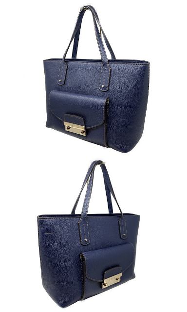 FURLA フルラ レザー ハンドバッグ 中古 ネイビー 紺 鞄 レディース ブランド 本革 おしゃれ