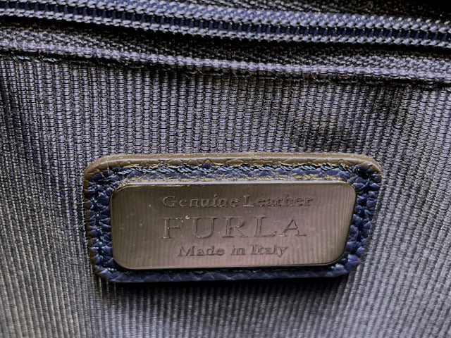 FURLA フルラ レザー ハンドバッグ 中古 ネイビー 紺 鞄 レディース ブランド 本革 おしゃれ