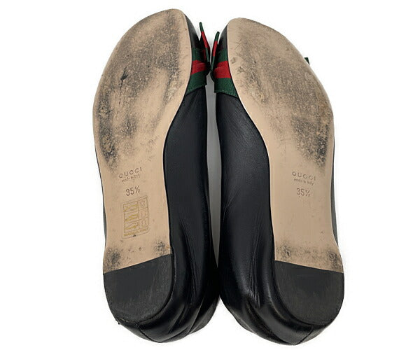 GUCCI グッチ シェリー スタースタッズ リボン パンプス 約22.5cm 中古 35.5 フラット 靴 ブラック レディース ブランド