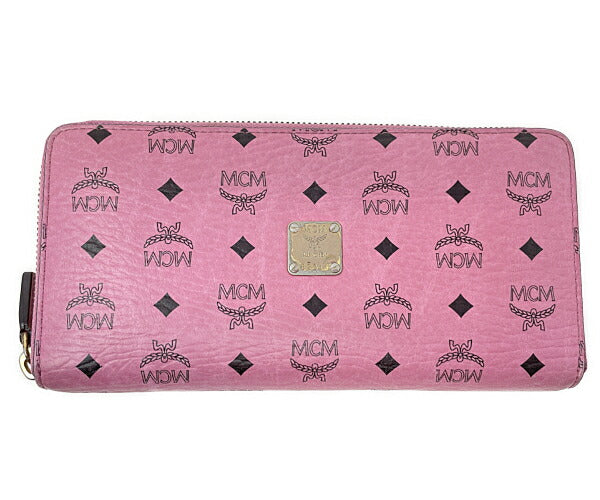 MCM エムシーエム ロゴグラム ラウンドファスナー 長財布 中古 ピンク ウォレット ブランド レディース かわいい