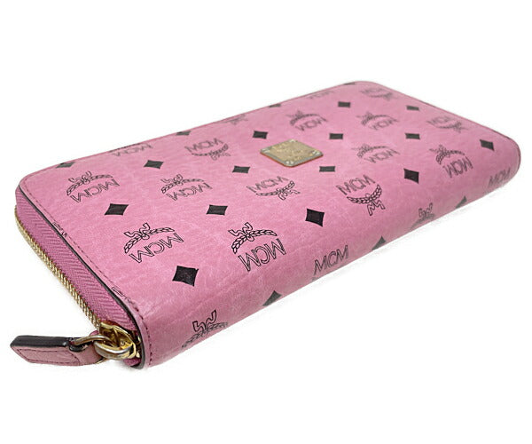 MCM エムシーエム ロゴグラム ラウンドファスナー 長財布 中古 ピンク ウォレット ブランド レディース かわいい