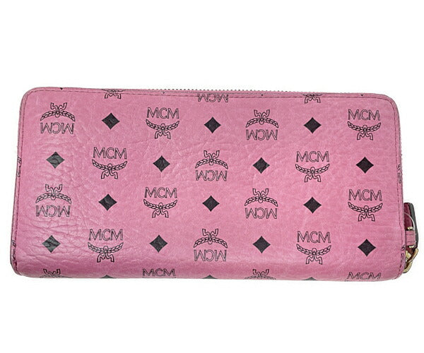 MCM エムシーエム ロゴグラム ラウンドファスナー 長財布 中古 ピンク ウォレット ブランド レディース かわいい