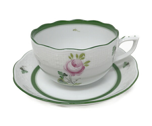 未使用品 HEREND ウィーンのバラ カップ&ソーサー 2客 中古 ヘレンド 洋食器 ブランド ティー 紅茶 花 フラワー おしゃれ