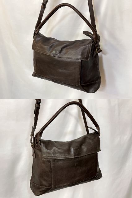 genten ゲンテン 2way レザー ショルダーバッグ 中古 ブラウン 茶 本革 ハンドバッグ 鞄 レディース ブランド