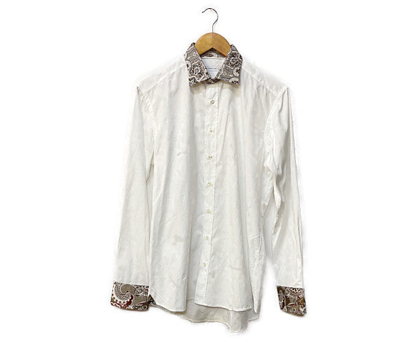 ETRO エトロ コットン シャツ 中古 ペイズリー ホワイト メンズ ブランド おしゃれ