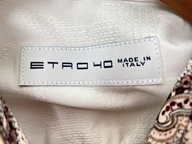 ETRO エトロ コットン シャツ 中古 ペイズリー ホワイト メンズ ブランド おしゃれ