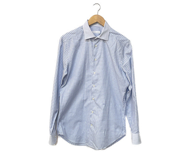 ETRO エトロ コットン シャツ 中古 長袖 ギンガムチェック ブルー メンズ ブランド カジュアル