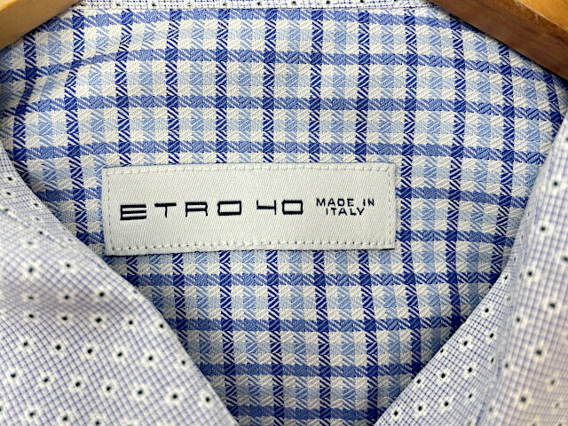 ETRO エトロ コットン シャツ 中古 長袖 ギンガムチェック ブルー メンズ ブランド カジュアル