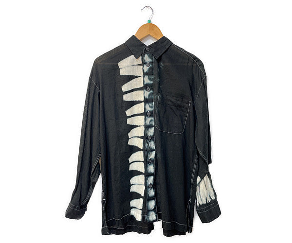 ISSEY MIYAKE イッセイミヤケ 麻混 シャツ Mサイズ 中古 ブラック 黒 総柄 メンズ ブランド モード おしゃれ