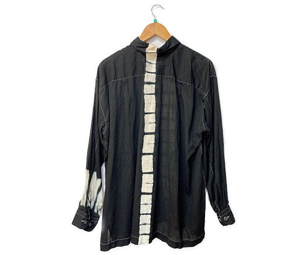ISSEY MIYAKE イッセイミヤケ 麻混 シャツ Mサイズ 中古 ブラック 黒 総柄 メンズ ブランド モード おしゃれ
