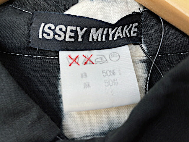 ISSEY MIYAKE イッセイミヤケ 麻混 シャツ Mサイズ 中古 ブラック 黒 総柄 メンズ ブランド モード おしゃれ
