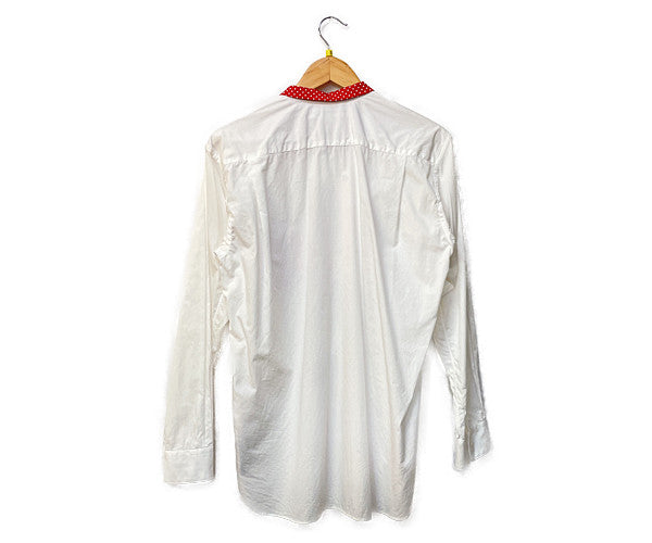 COMME des GARCONS SHIRTコムデギャルソンシャツ コットン 丸襟 シャツ Sサイズ 中古 長袖 ホワイト レッド モード メンズ 柄シャツ ブランド