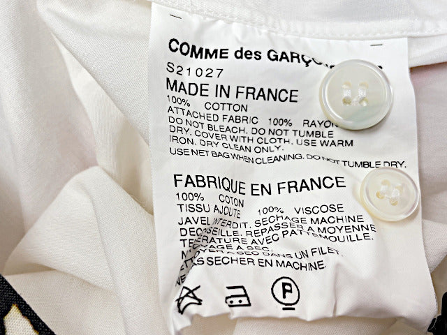 COMME des GARCONS SHIRTコムデギャルソンシャツ コットン 丸襟 シャツ Sサイズ 中古 長袖 ホワイト レッド モード メンズ 柄シャツ ブランド