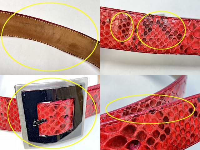 DOLCE & GABBANA ドルチェ&ガッバーナ パイソンレザー ベルト 約81-95cm 中古 蛇革 レッド 赤 メンズ ブランド おしゃれ