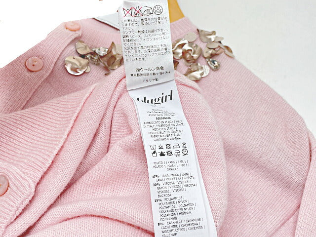 Blugirl ブルーガール ビジュー カシミヤ混 カーディガン 38 中古 Sサイズ ピンク 装飾 レディース ブランド おしゃれ