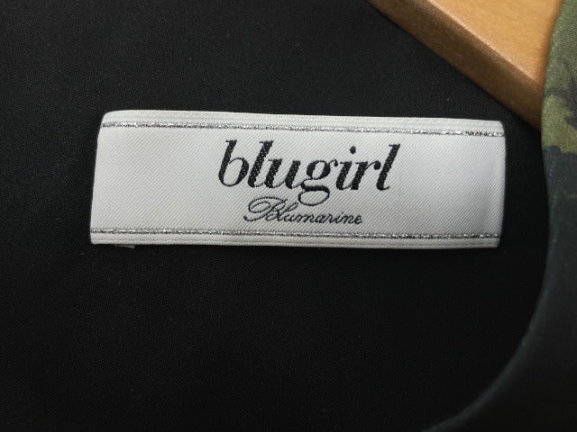 Blugirl ブルーガール フレア ワンピース 40 中古 Mサイズ 花柄 フラワー ブラック レディース ブランド おしゃれ