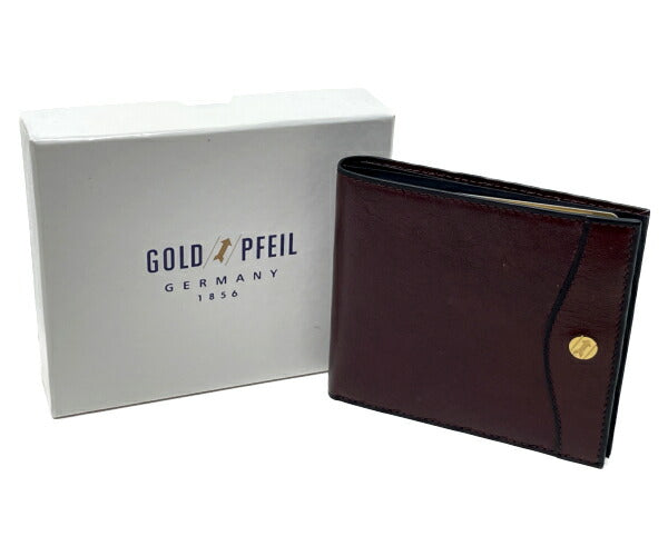 GOLD PFEIL ゴールドファイル レザー 二つ折り札入れ 中古 ボルドー 赤 財布 ウォレット メンズ ブランド