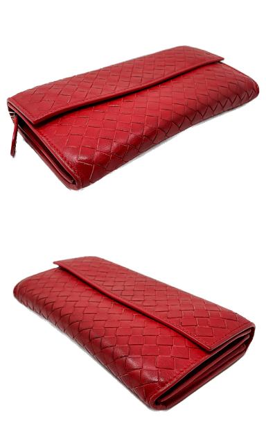 BOTTEGA VENETA ボッテガヴェネタ イントレチャート 二つ折り長財布 中古 B03099589B レッド 赤 レザー ウォレット ブランド おしゃれ