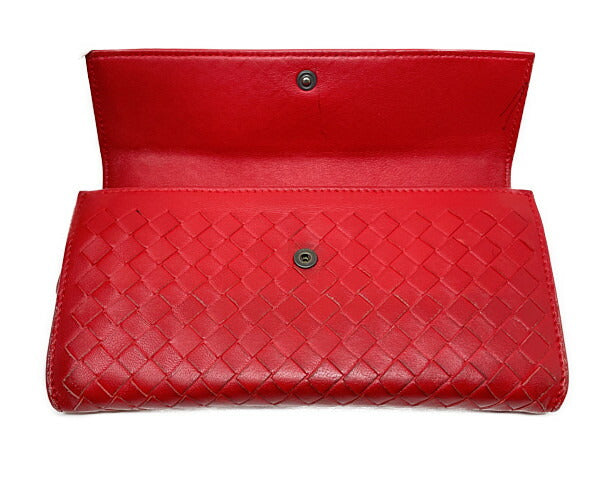 BOTTEGA VENETA ボッテガヴェネタ イントレチャート 二つ折り長財布 中古 B03099589B レッド 赤 レザー ウォレット ブランド おしゃれ