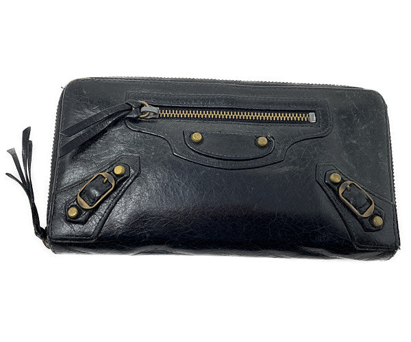 BALENCIAGA バレンシアガ クラシックコンチネンタル レザー ラウンドファスナー 長財布 中古 235036・1000・531053 ブラック 黒 メンズ ブランド ウォレット
