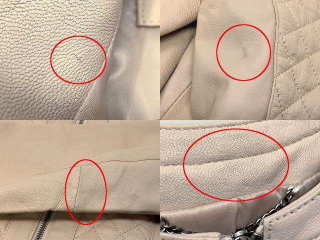 Cole Haan コールハーン レザー ノーカラージャケット XSサイズ 中古 やぎ革 ベージュ 本革 キルティング レディース ブランド