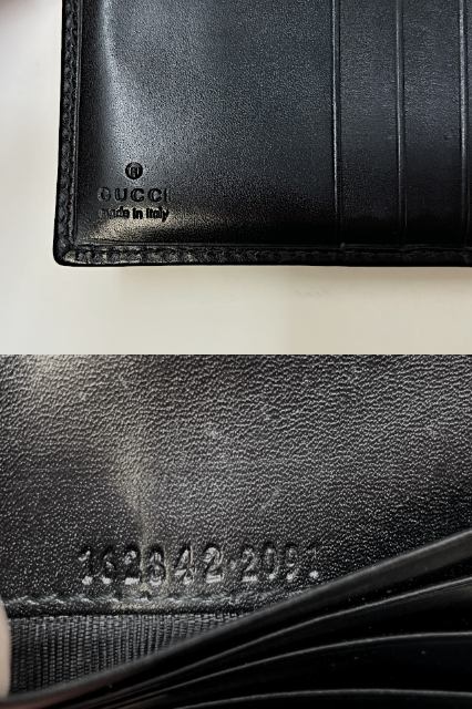 GUCCI グッチ レザー 二つ折り財布 中古 162842 2091 ブラック 黒 メンズ ブランド ウォレット おしゃれ