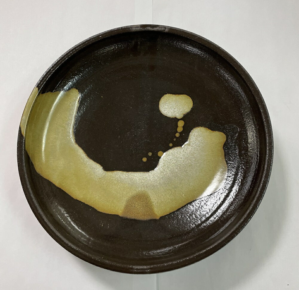 丹波双扇窯 佐伯幸胤作 天目地白流し皿 中古 和食器 飾り皿 インテリア 作家品 プレート 和風