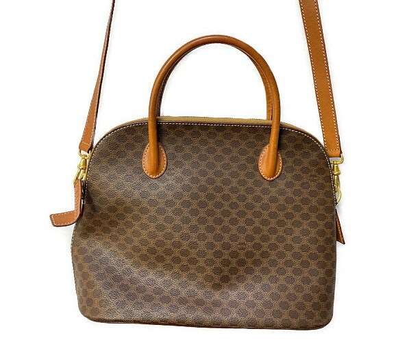CELINE セリーヌ マカダム 2way ショルダーバッグ 中古 ハンドバッグ ブラウン 茶 鞄 ヴィンテージ ブランド レディース