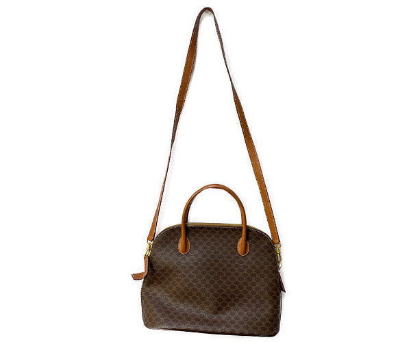 CELINE セリーヌ マカダム 2way ショルダーバッグ 中古 ハンドバッグ ブラウン 茶 鞄 ヴィンテージ ブランド レディース
