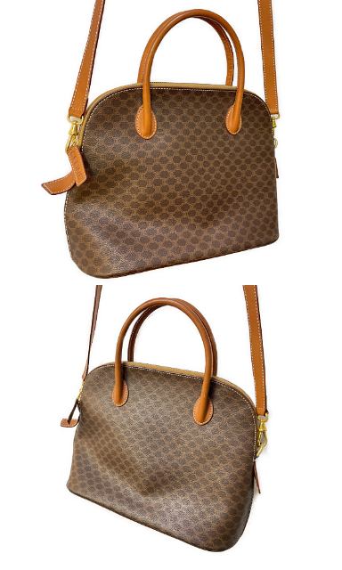 CELINE セリーヌ マカダム 2way ショルダーバッグ 中古 ハンドバッグ ブラウン 茶 鞄 ヴィンテージ ブランド レディース