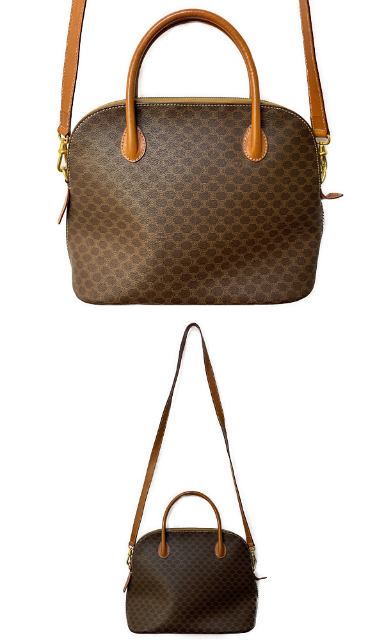 CELINE セリーヌ マカダム 2way ショルダーバッグ 中古 ハンドバッグ ブラウン 茶 鞄 ヴィンテージ ブランド レディース