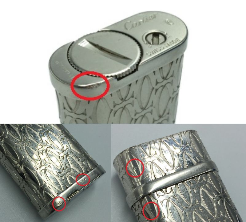 Cartier Cドゥカルティエ デコール パラジウム 中古 ライター ガス ロゴ マーク