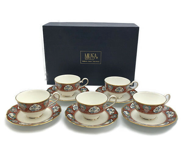 未使用品 MIKASA 古伊万里 カップ&ソーサー 5客 セット 中古 ミカサ KOIMARI 洋食器 ティー コーヒー おしゃれ