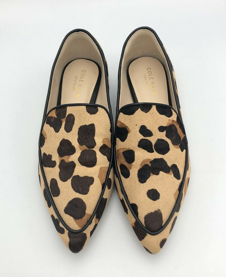 Cole Haan コールハーン ヒョウ柄 ハラコ フラット シューズ 約22cm 中古 靴 ローファー ポインテッドトゥ ブランド アニマル柄