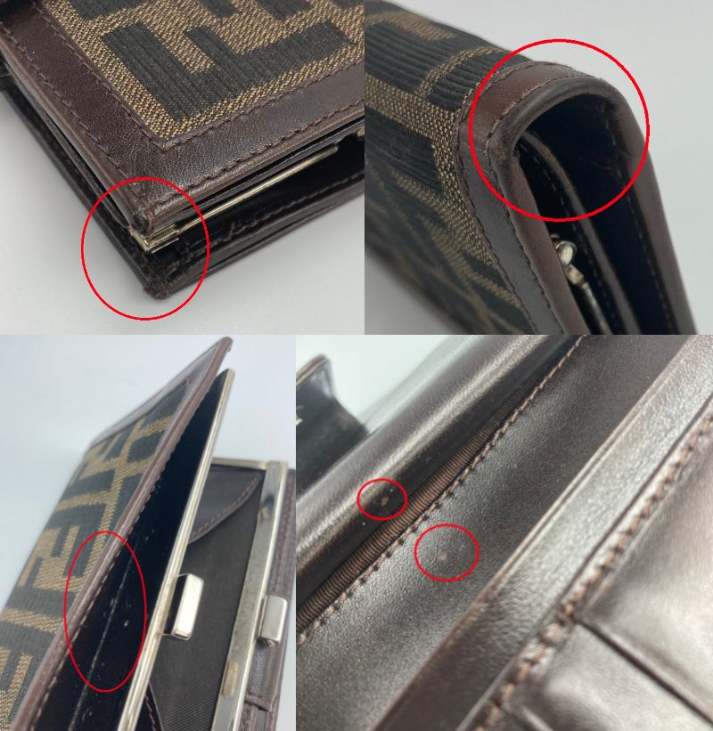 FENDI ズッカ がま口2つ折り財布 中古 2つ折り フェンディ ガマ口 総柄 ロゴ レディース