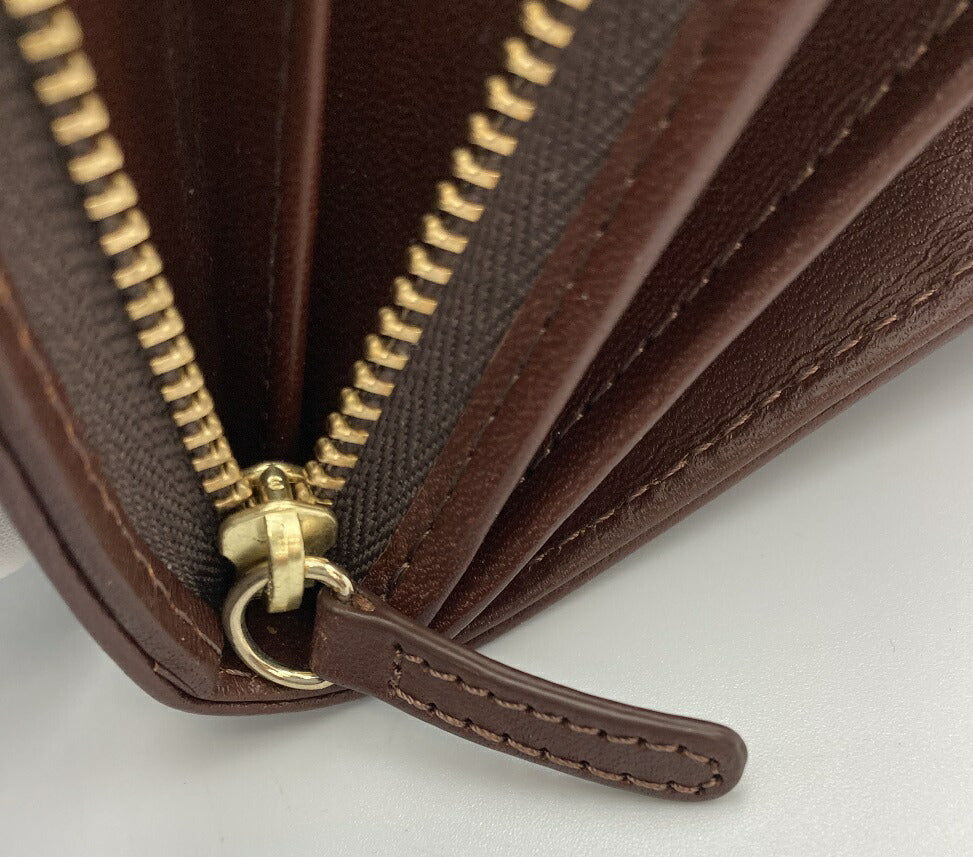 russet ラシット 二つ折り 長財布 ブラウン×ダークグリーン 中古 ロングウォレット フラップ レディース 総柄 ロゴ カード