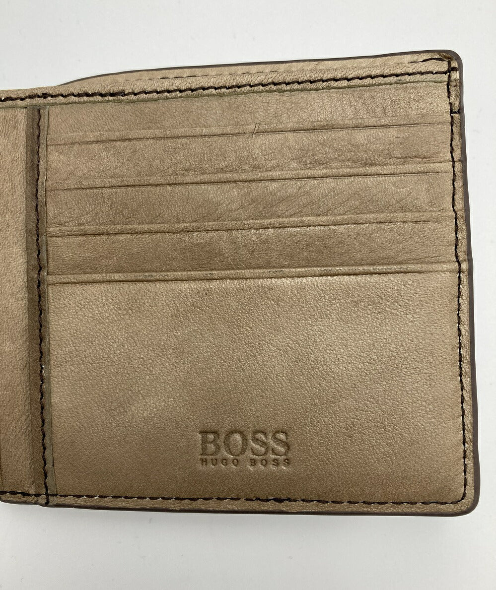HUGO BOSS ヒューゴボス 牛革 2つ折り財布 中古 レザー メンズ 札入れ コンパクト