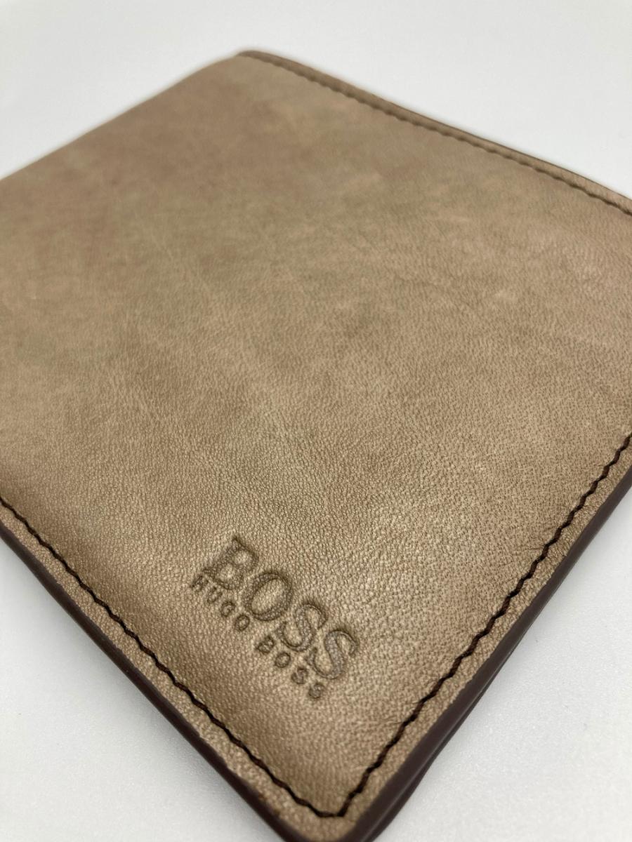 HUGO BOSS ヒューゴボス 牛革 2つ折り財布 中古 レザー メンズ 札入れ コンパクト