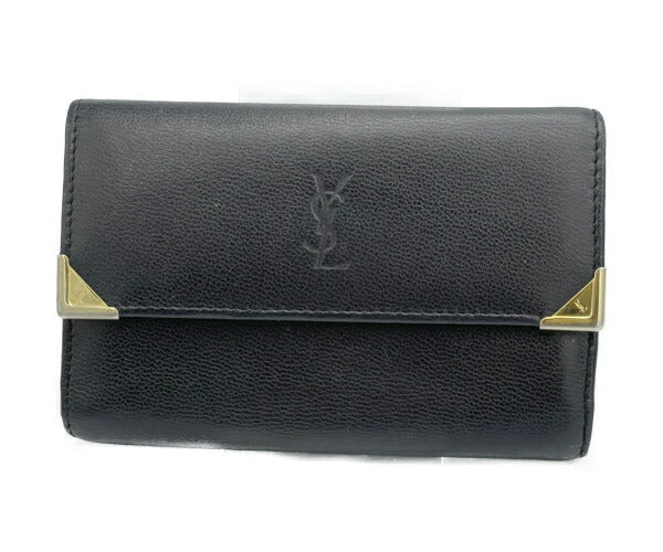 Yves Saint Laurent レザー 三つ折り財布 中古 イブサンローラン 本革 コンパクト 小さめ がま口 ブランド